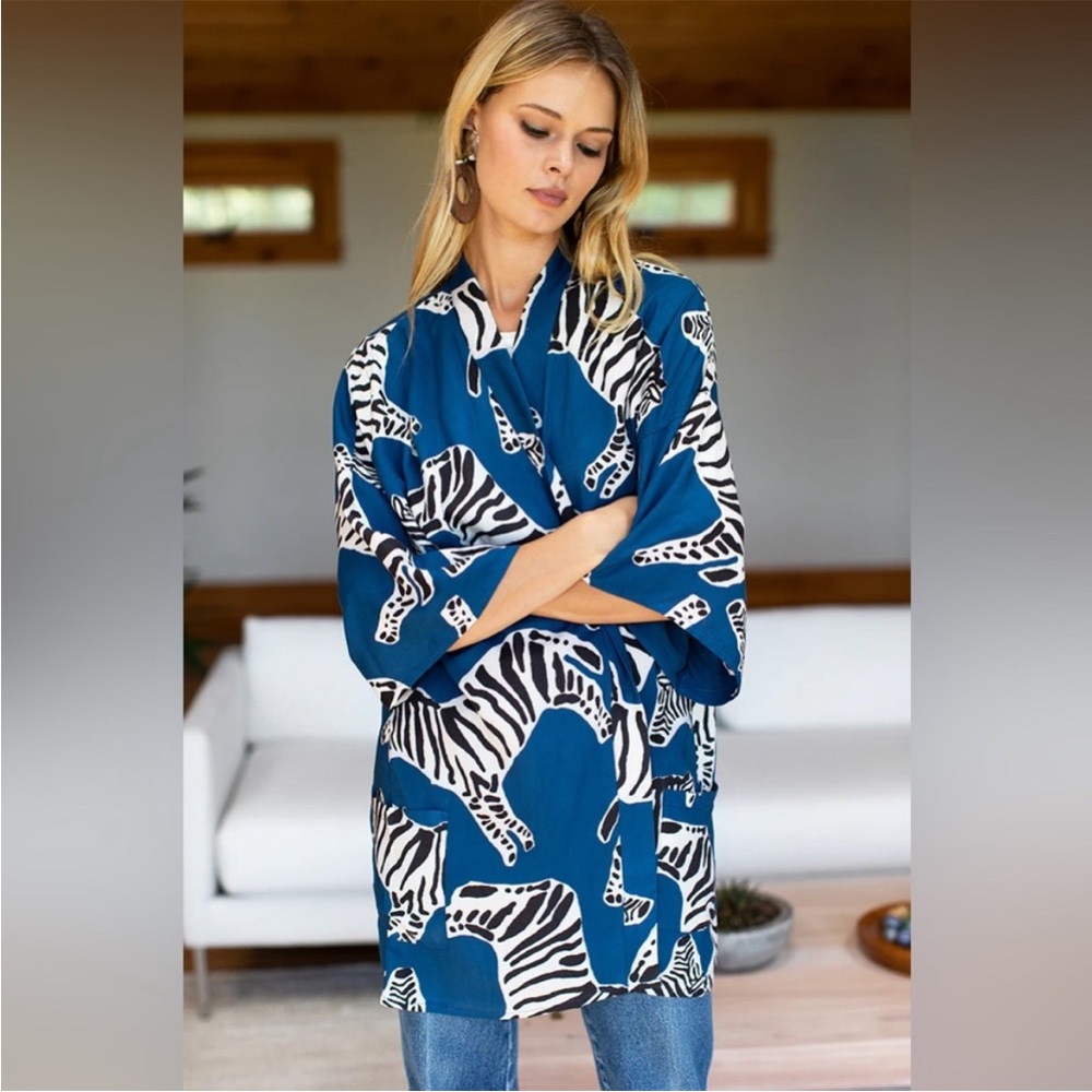 EMERSON FRY INDIA COLLECTION FETE KIMONO - ZEBRA LAPIS size S/XS - Picture 3 of 12